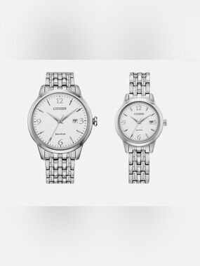 Citizen His and Hers Set Eco-Drive Silver Watch 40MM 28MM gift box